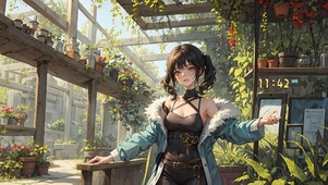 4k可爱绿植女孩