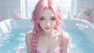 粉发沐浴女孩