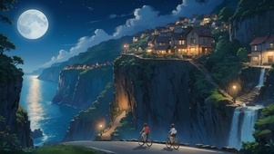 夜晚海边骑行