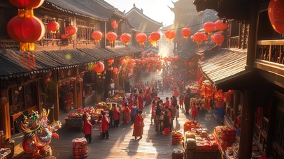 喜庆红灯笼新年热闹街道