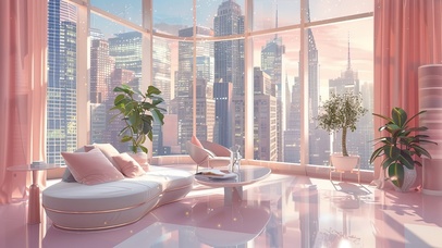 晚霞中的纽约高级公寓