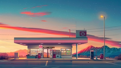 落日晚霞里的便利店