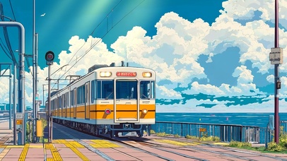 4k护眼壁纸-海边列车