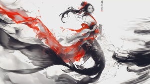水墨风美人鱼