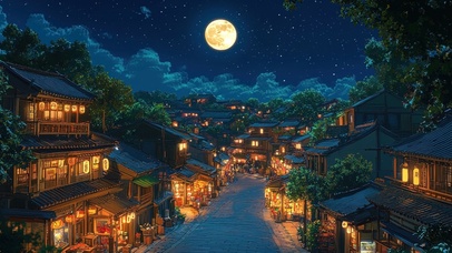唯美夜色古城风景