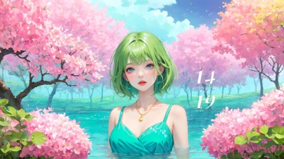 樱花湖水少女