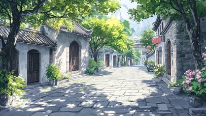 清新绿色古镇夏日