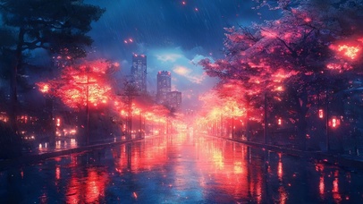 唯美雨天霓虹街道