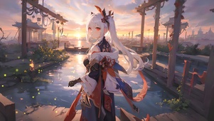 晚霞回眸少女