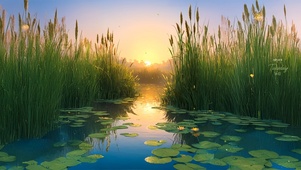 唯美夕阳池塘