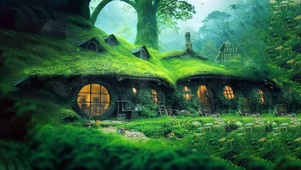 治愈雨天森林霍比特小屋