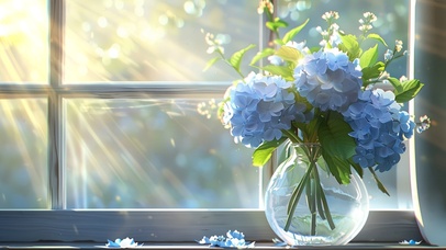 阳光下的绣球花