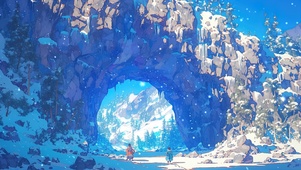  纯净治愈雪原天然圆洞景墙