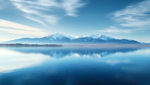 蓝天雪山湖泊