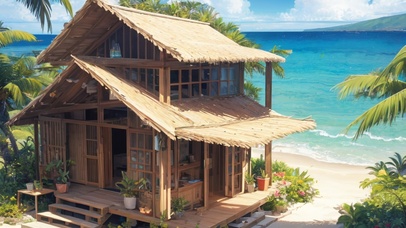 海边沙滩上的小屋