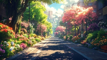 漫步鲜花城市街道