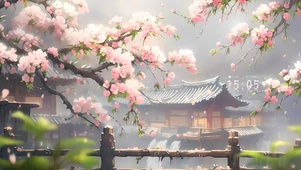 4k古镇樱花