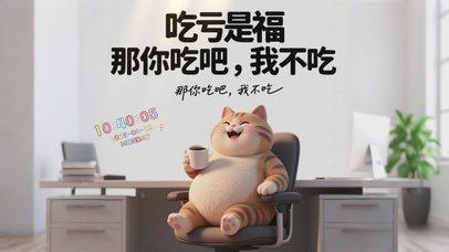 小胖猫萌趣文字桌面