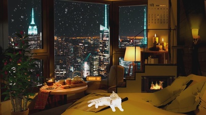 4K温馨の雪天城市房间