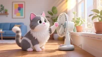 吹风扇的猫咪