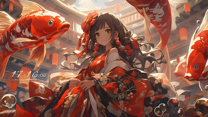 金鱼可爱动漫少女