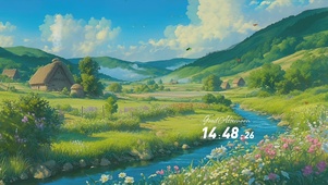 护眼蓝天白云树木河流