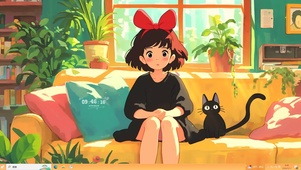 可爱少女和猫主题