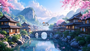 春天樱花古镇