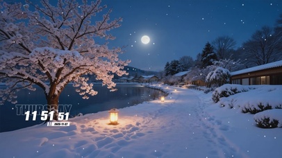 夜景下树木雪景