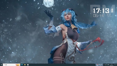 蓝发旗袍美少女