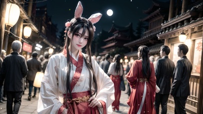街道汉服兔耳美女