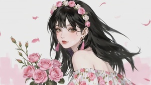 手持鲜花的少女