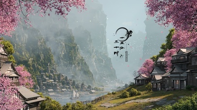 4K唯美古风樱花村庄