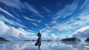 唯美樱花湖景少女