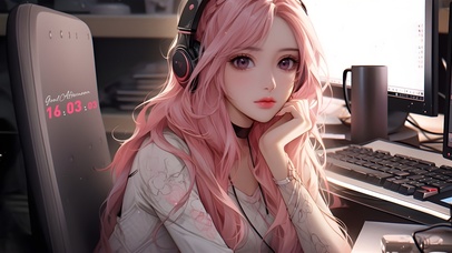 可爱电竞粉发少女