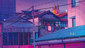 插画 屋顶上的猫