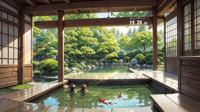 4K唯美日式庭院锦鲤池