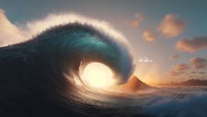 海浪 夕阳景