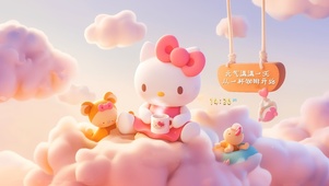 可爱云朵上猫咪