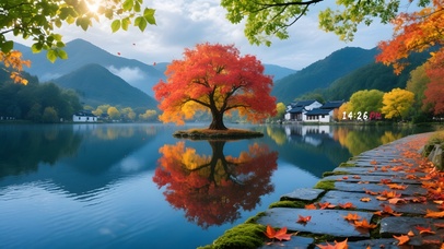 唯美秋天落叶小镇