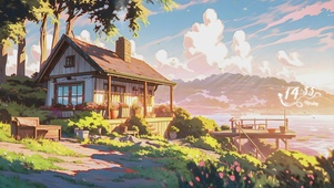 宫崎骏风格海边风景