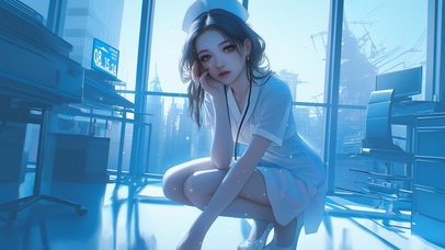 蹲在地上的美女护士之盗心