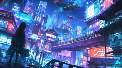 雨夜赛博都市少女