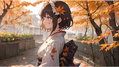 4K秋天枫树下的清纯少女