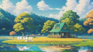 唯美蓝天白云房屋树木景色