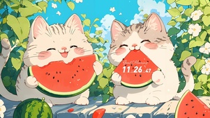 可爱吃瓜猫咪 