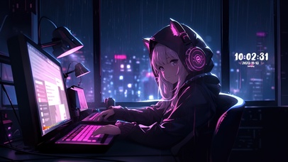 赛博雨夜电竞少女