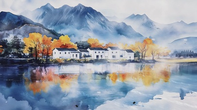 唯美水墨山水AI壁纸