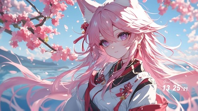 粉发樱花狐耳少女
