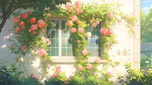 4K窗台蔷薇花